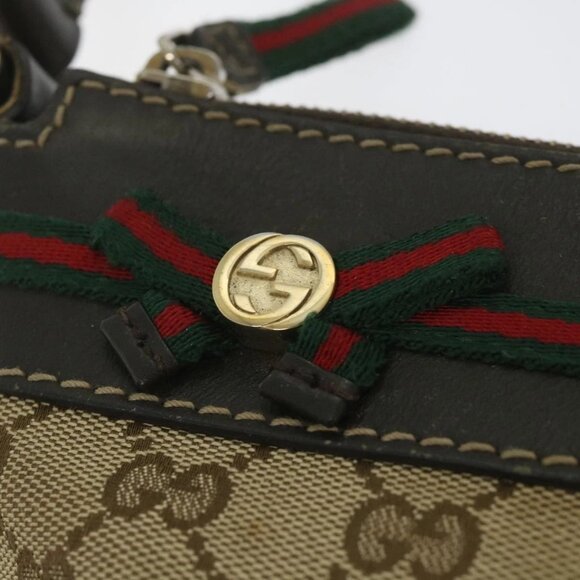 GUCCI GG Canvas Web Sherry Line Shoulder Bag Beige Red Green - Picture 11 of 16